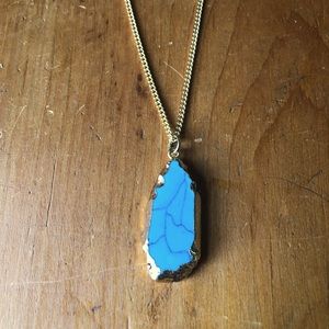 Turquoise + Gold Long Pendant Necklace